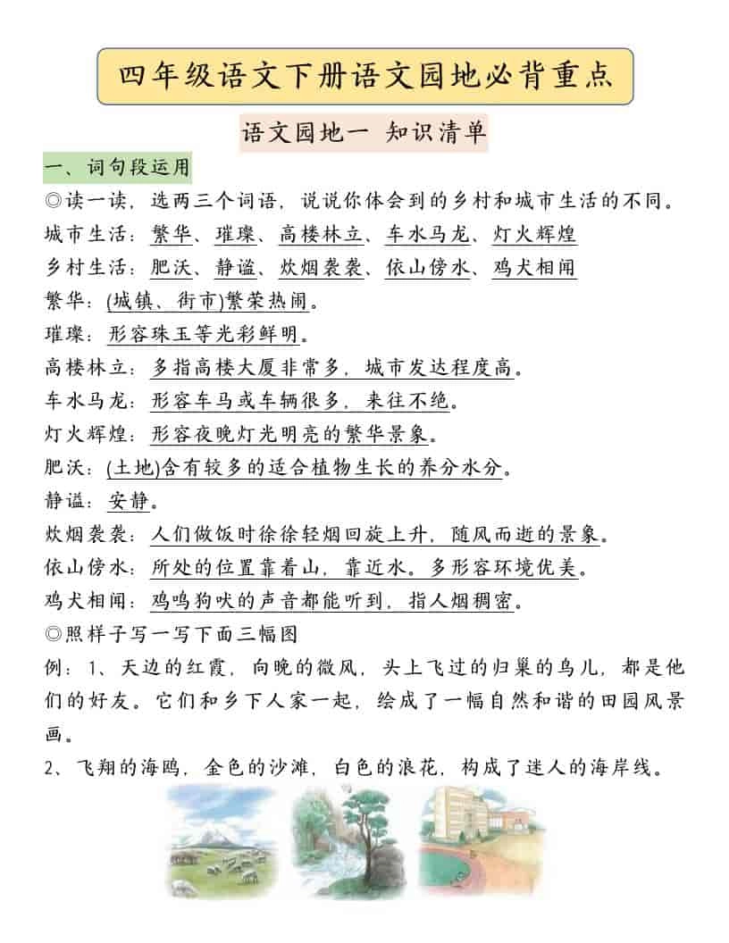 四年级下语文园地必背重点考点总结-倾慕网