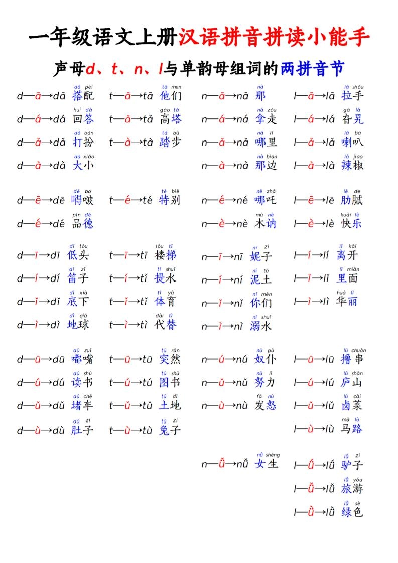 一年级上语文拼音拼读小能手-倾慕网
