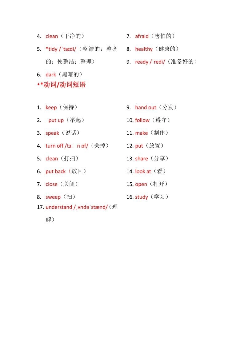 四年级下英语Unit1知识梳理+默写单《人教版PEP》