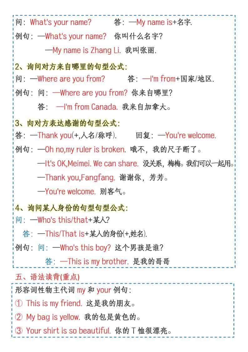 三年级下英语1-6单元知识点《人教版PEP》