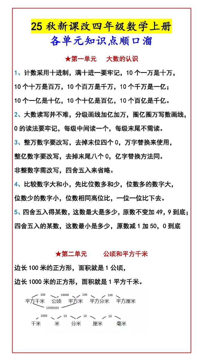 四年级上数学知识点汇总-倾慕网