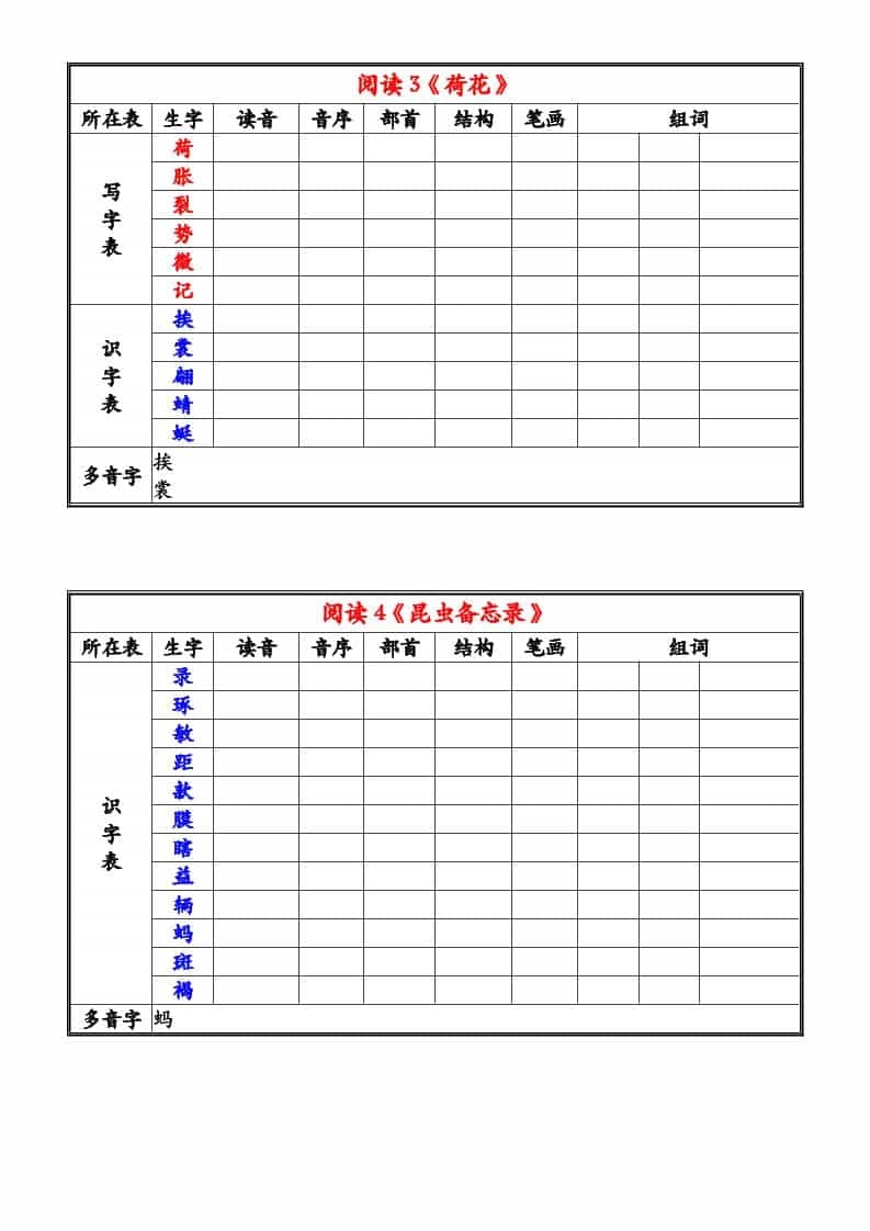 三年级下语文26春《写字表识字表》注音组词小贴