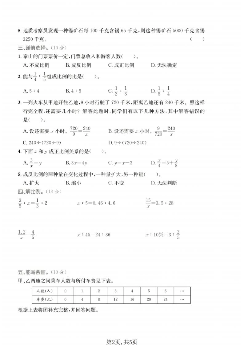 五年级下数学第五单元质量检测卷《青岛五四版》