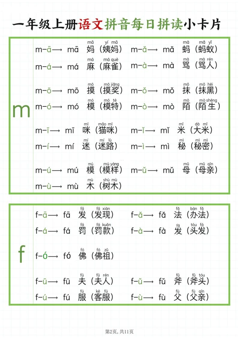 一年级上语文拼音每日拼读-倾慕教程合集