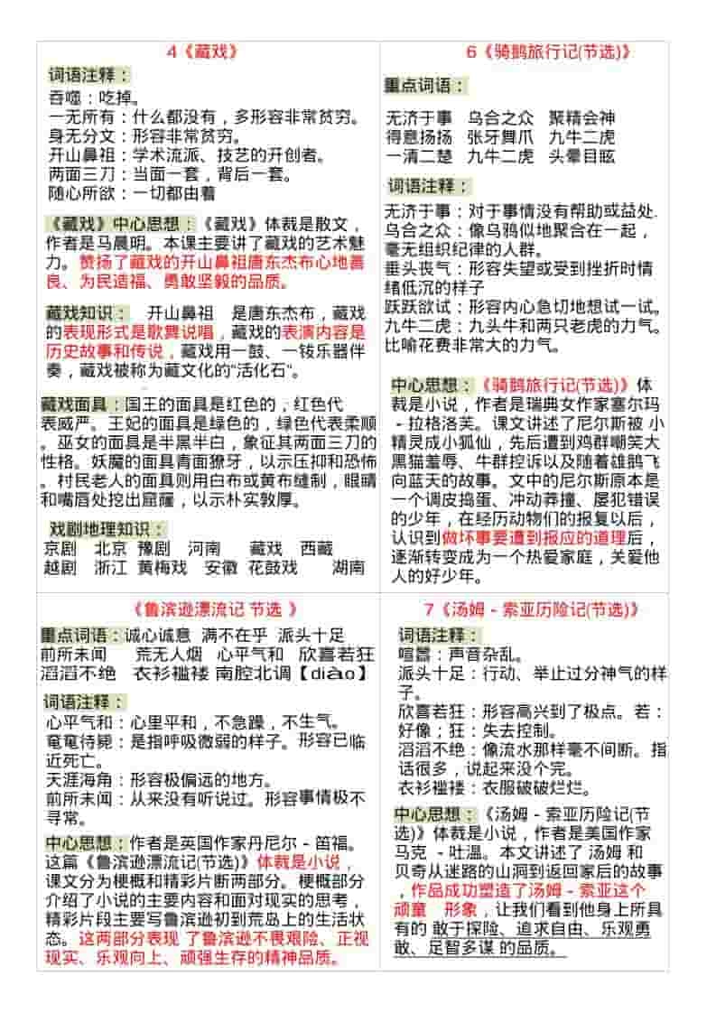 六年级下语文全册课课贴