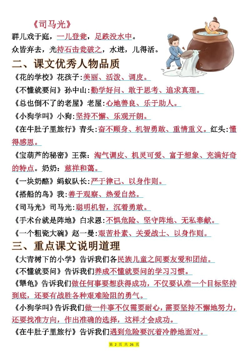 25新三上语文全册预习必背重点（十二大重点）26页