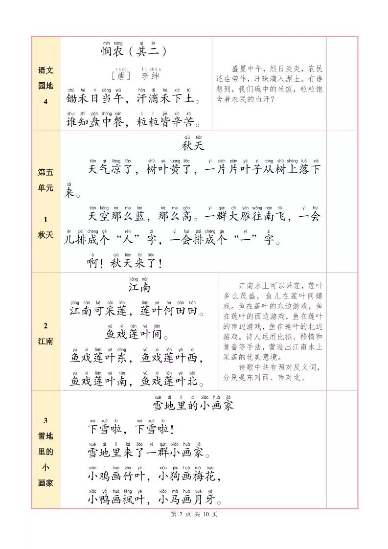 一上语文必背内容+默写表2025年9月-倾慕网