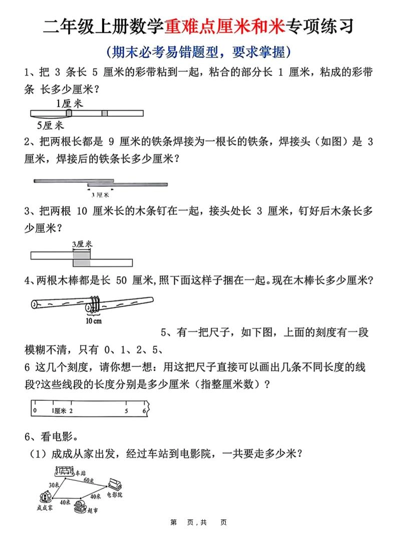 二上数学重难点厘米和米应用题易错专项练习（含答案10页）-倾慕网