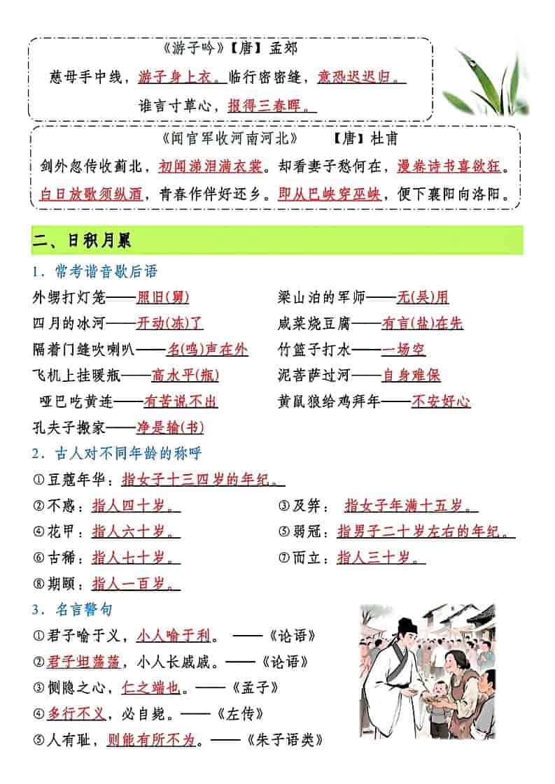 五年级下语文期末复习核心考点汇总