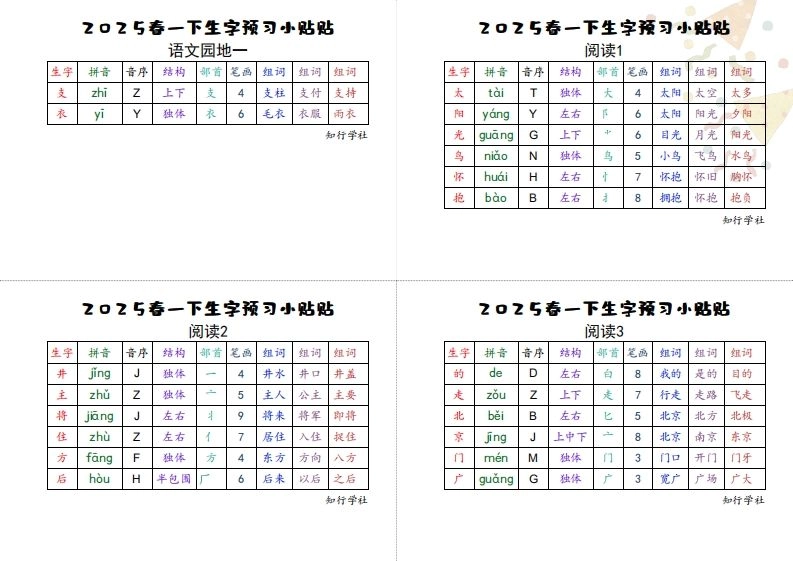 25一下语文生字【预习】小贴贴-倾慕网