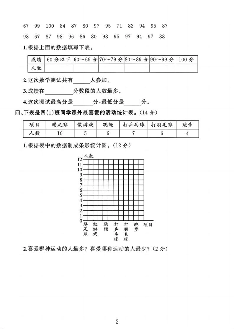 四年级下数学第六单元评估卷《北师版》