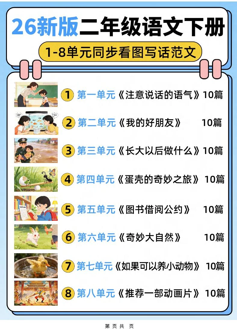 26新二下语文1-8单元同步看图写话范文80篇（80页）-倾慕网