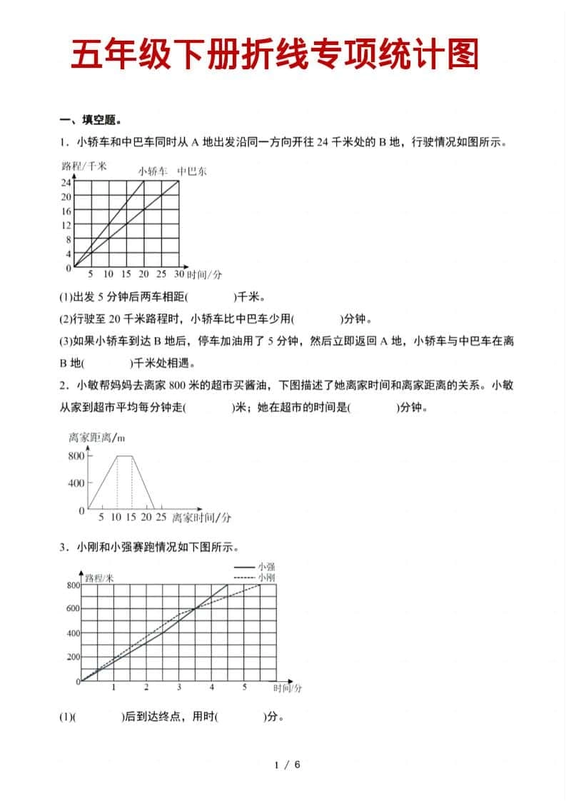 五年级下数学折线统计图专项-倾慕网