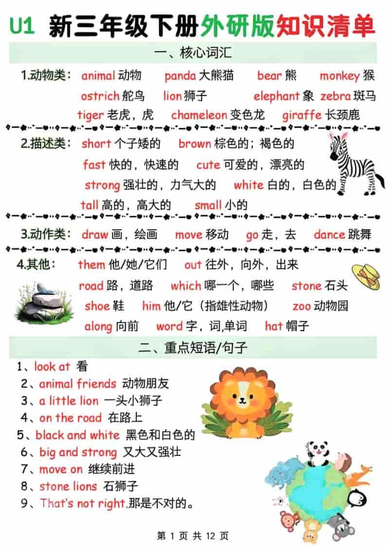 三年级下英语Unit1-6知识清单《外研版（三起）》-倾慕网