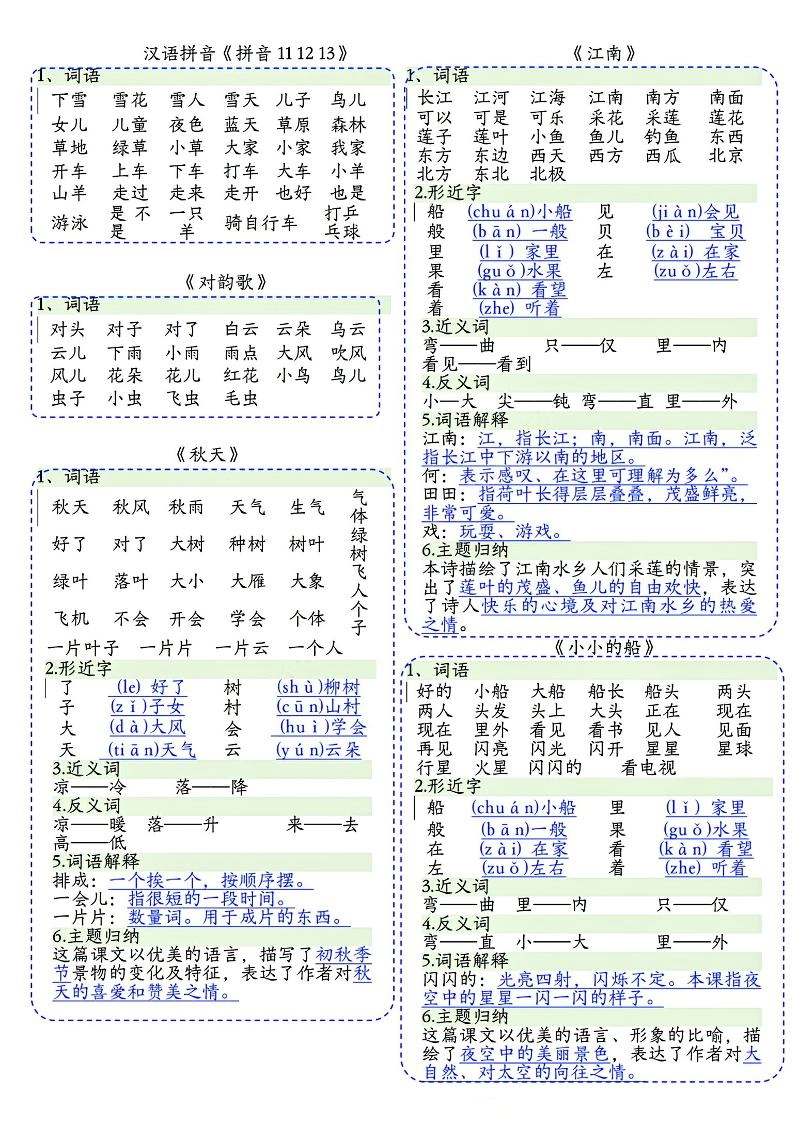 一年级上语文彩色一课一贴(可裁剪)-倾慕网
