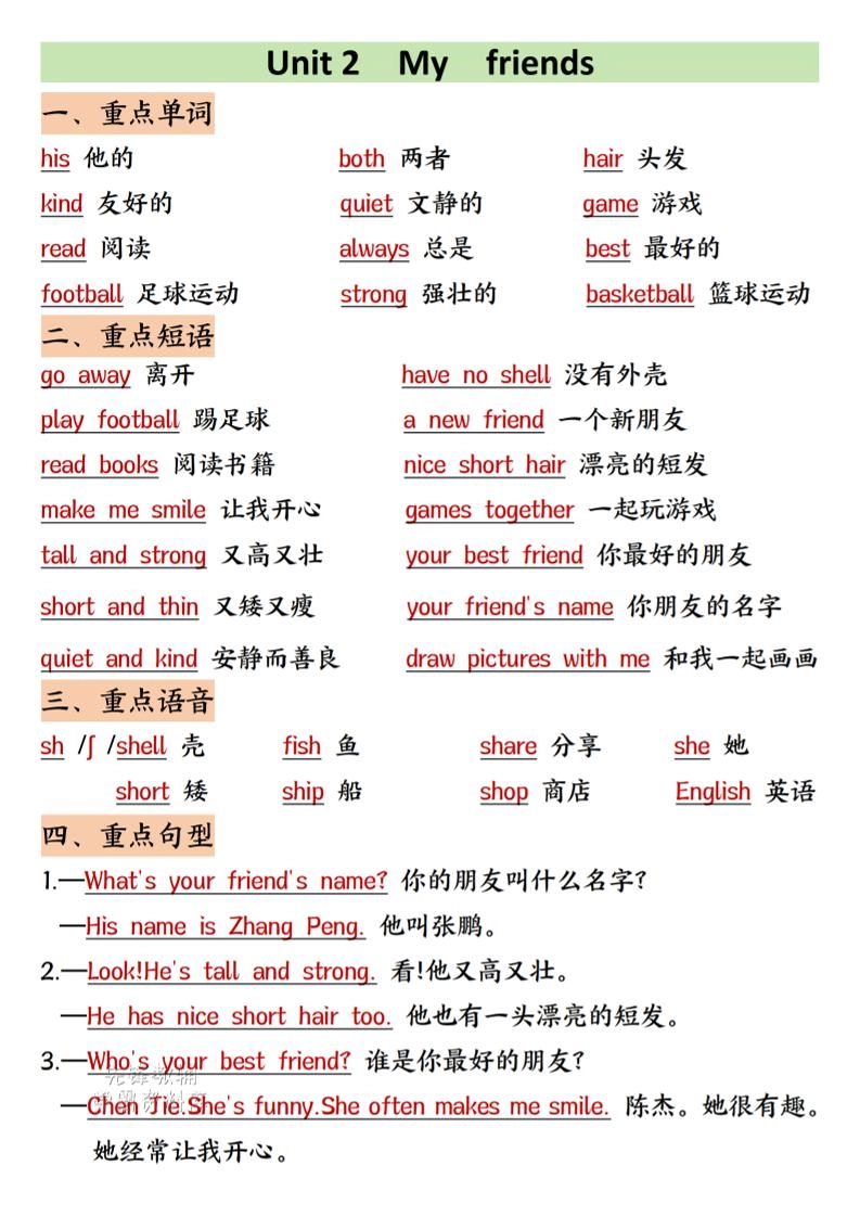 四年级上人教PEP版英语知识点汇总