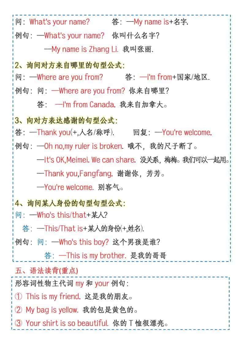 三年级下英语1-6单元知识点总结《人教版PEP》