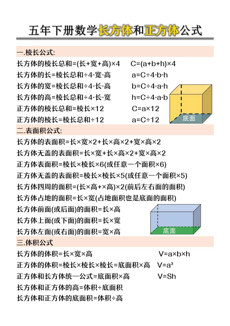 五年级下数学长方体和正方体公式-倾慕网