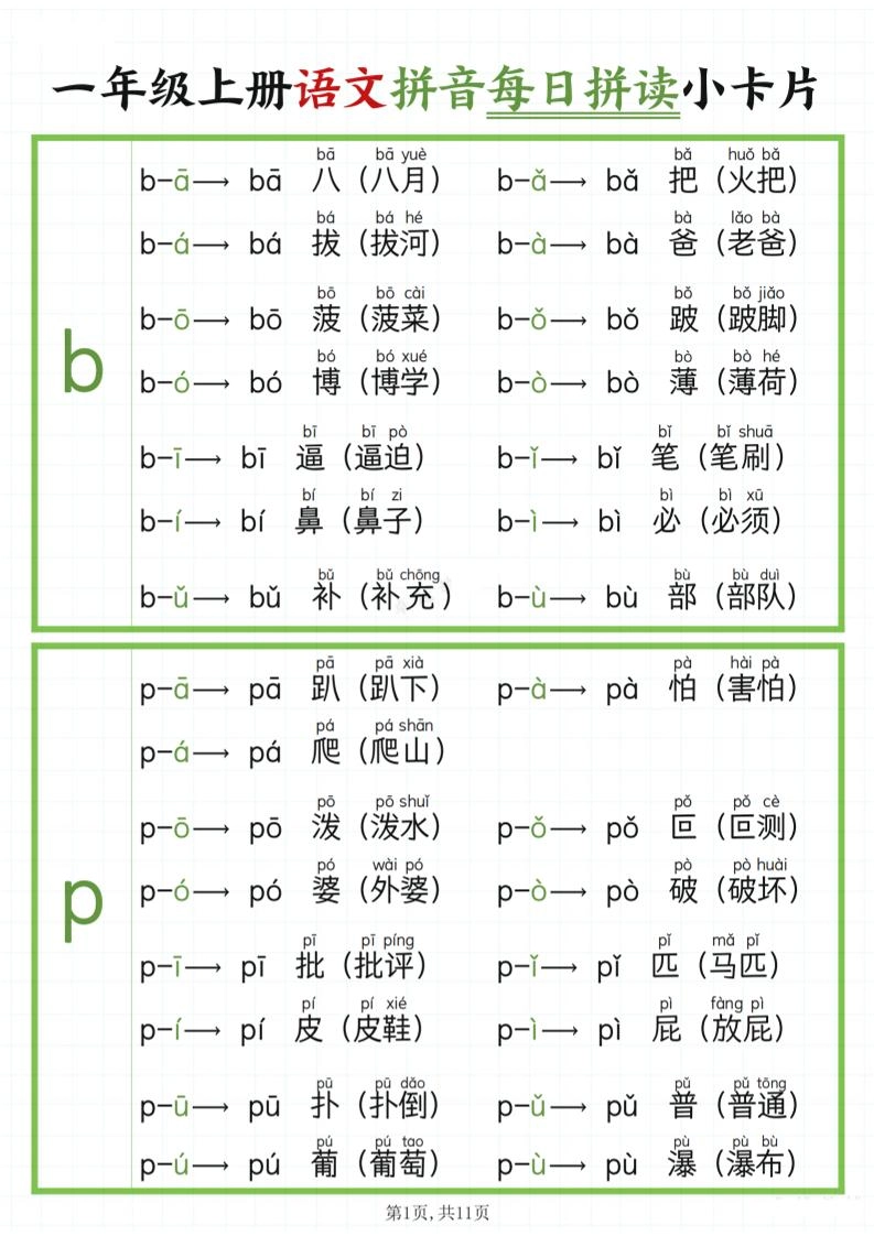 一年级上语文拼音每日拼读