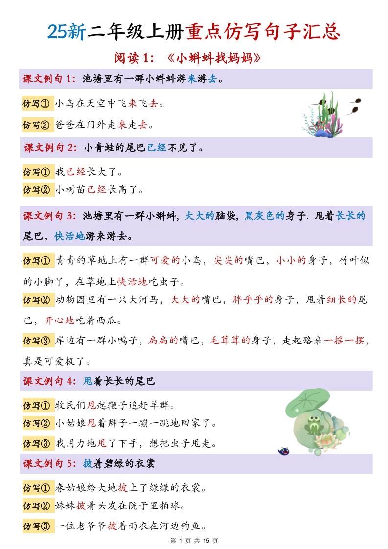 25新二上语文1-8单元重点仿写句子汇总(15页)-倾慕网