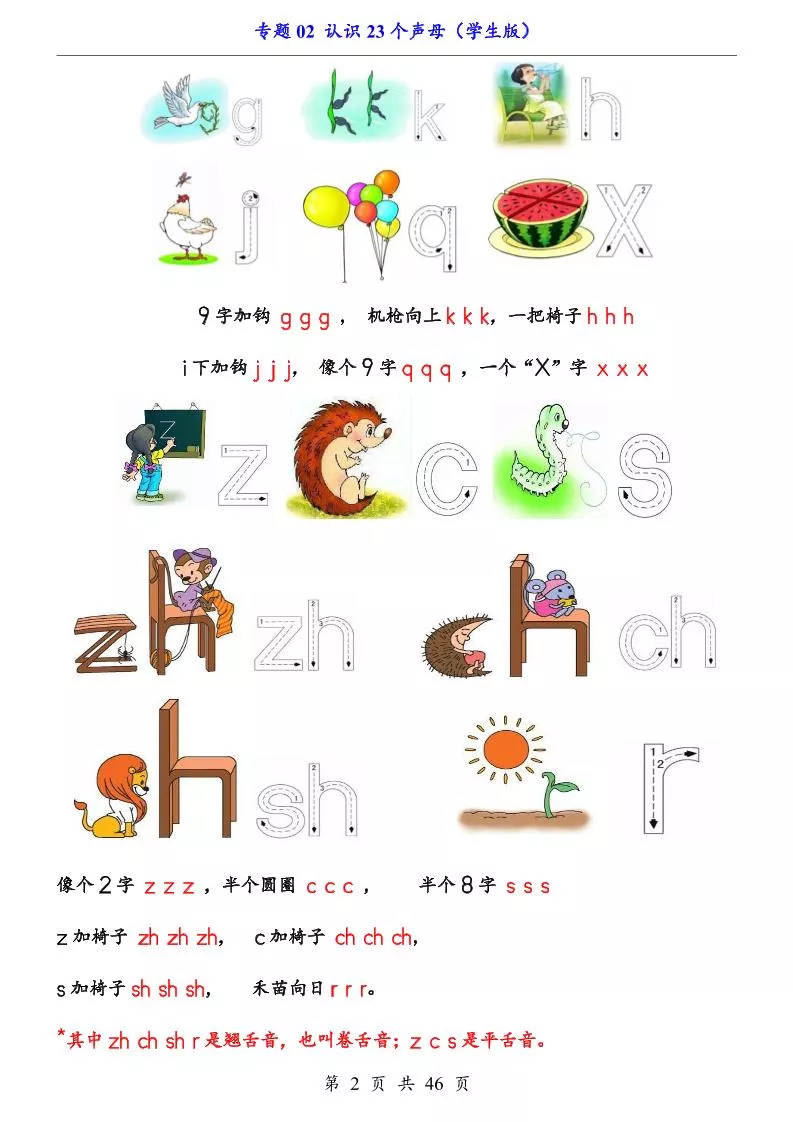 一上语文-专题02认识23个声母（知识+训练）-倾慕教程合集