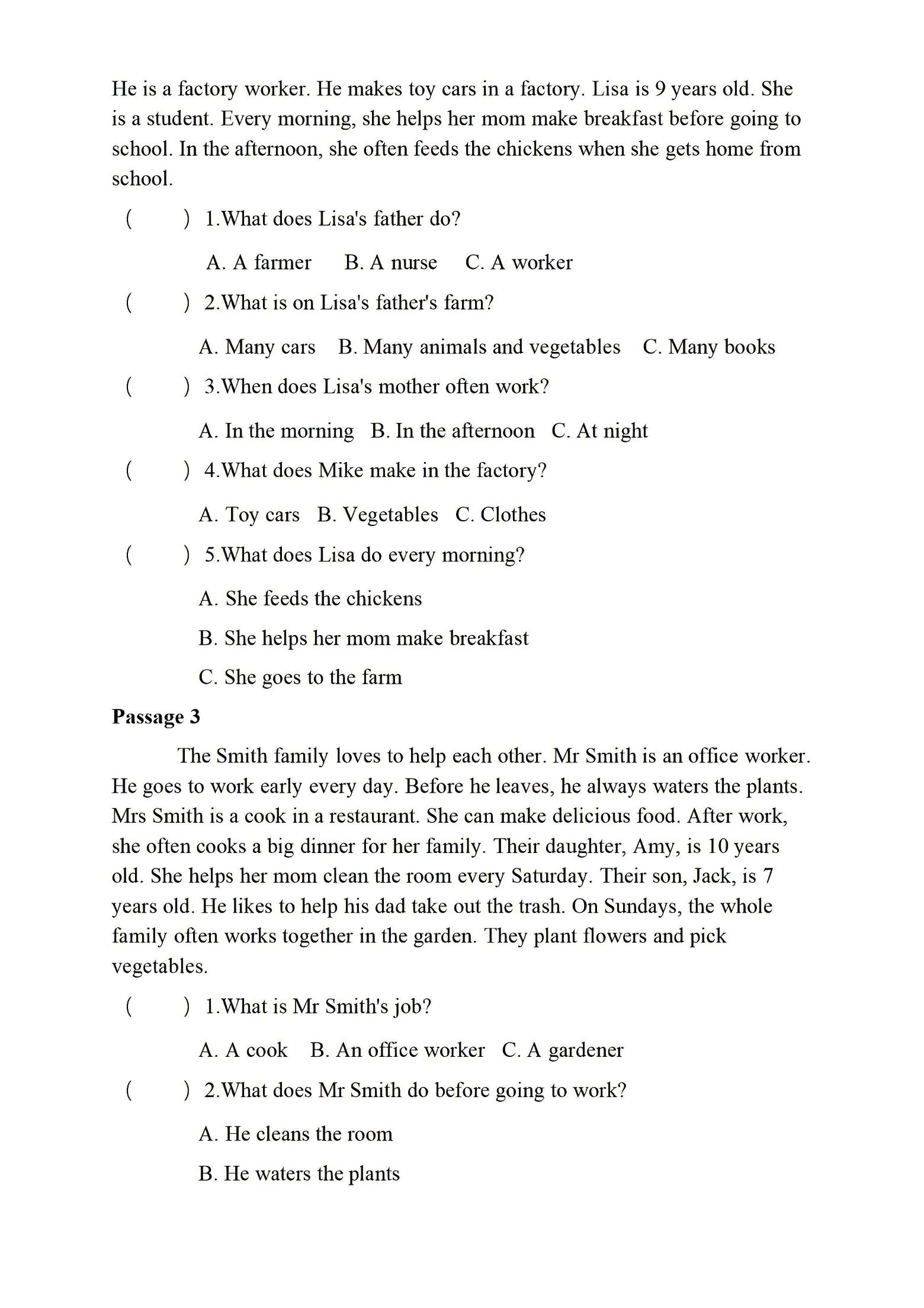 四年级上英语阅读理解重难点专项练习《PEP版》