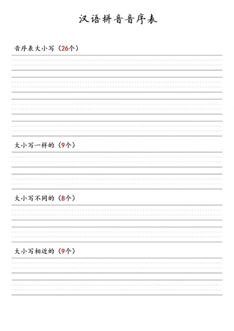 一年级下语文汉语拼音音序表-倾慕网