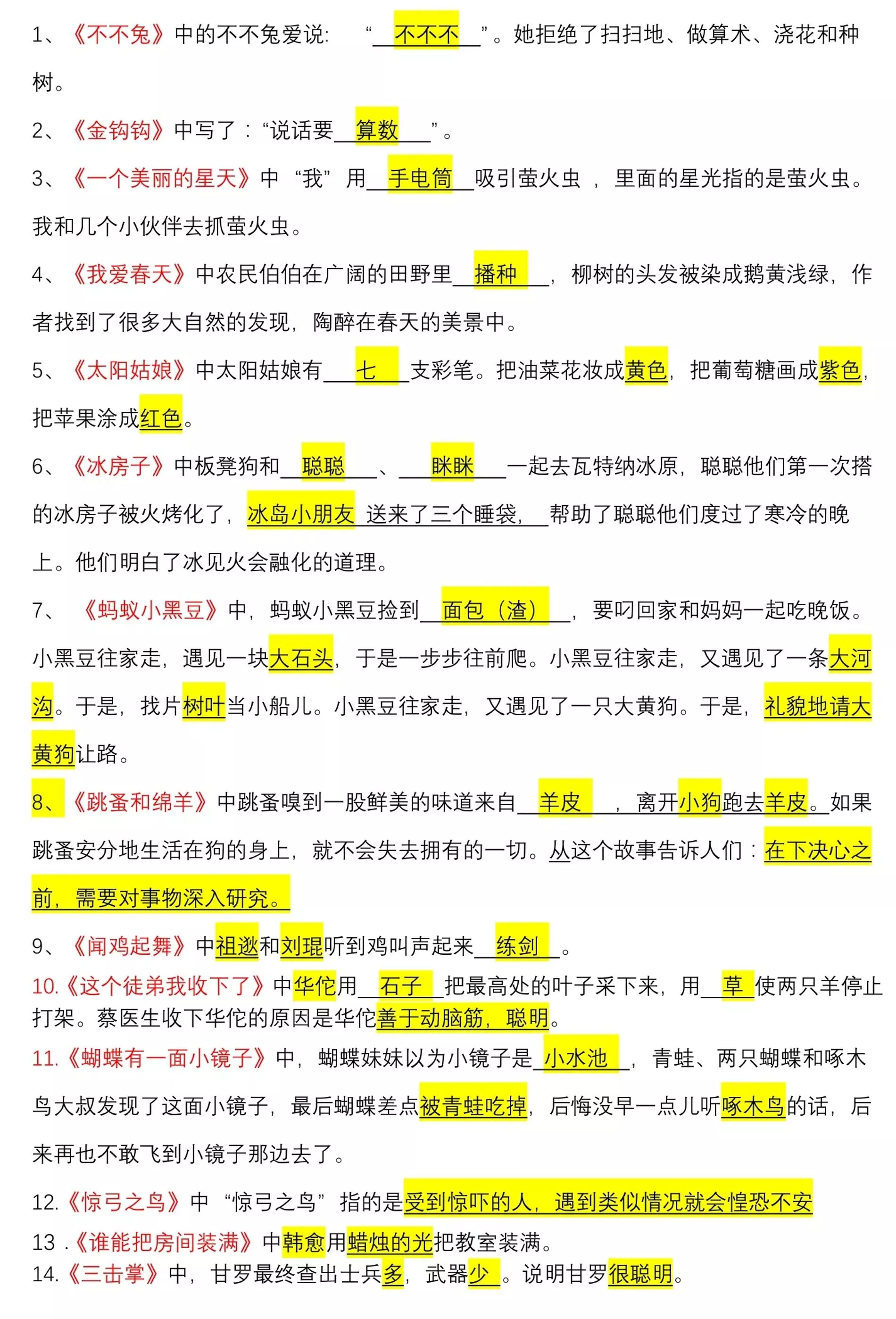 一上语文《快乐读书吧》常考知识点