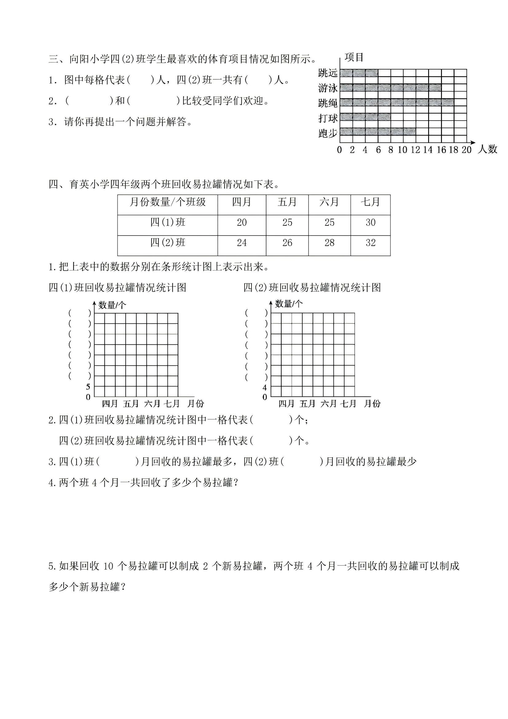 四年级上数学条形统计图专项练习