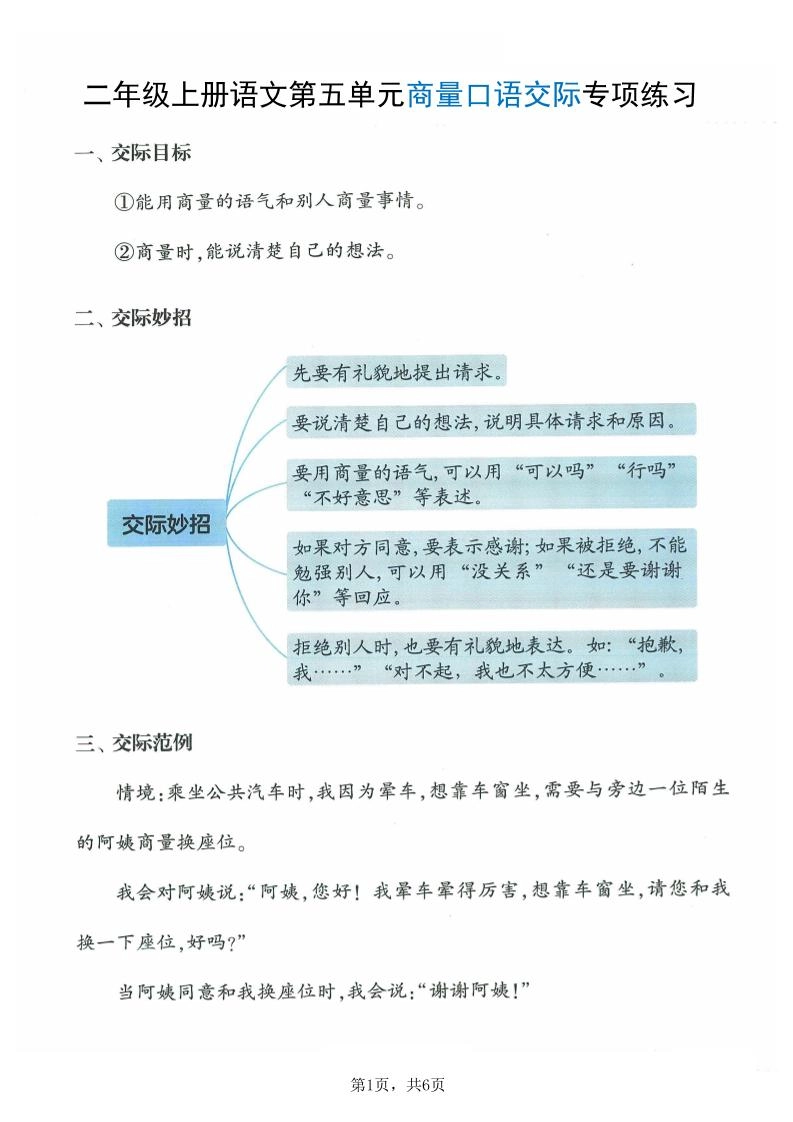 二上语文第五单元商量口语交际专项练习（7页）-倾慕网