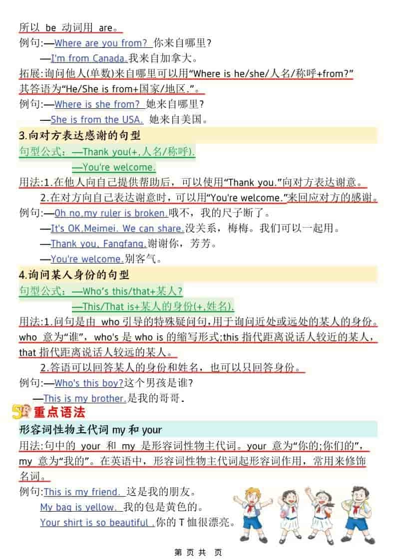 三年级下英语1-6单元考点知识清单《人教版》