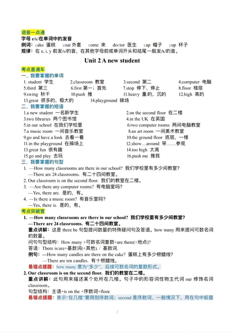 五年级上英语必背知识单《译林版》
