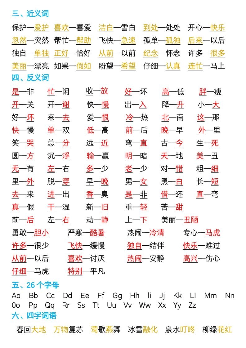 新版一年级语文下册全册重点知识总结-7页-倾慕网