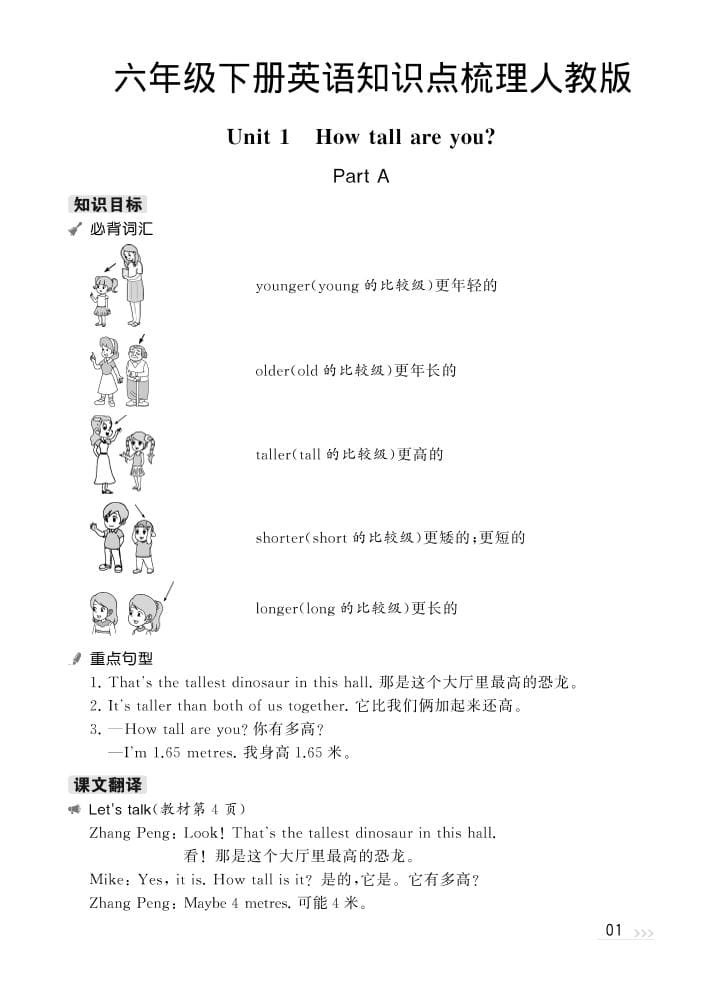 六年级下英语知识梳理《人教版PEP》-倾慕网