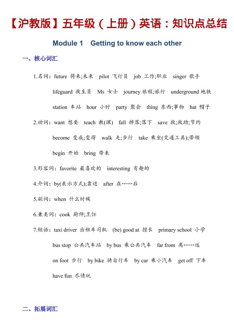 五年级上英语知识点总结《沪教版》-倾慕网