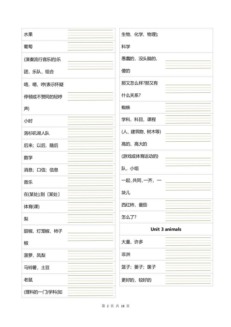 四年级下册英语正乱序英汉互译默写