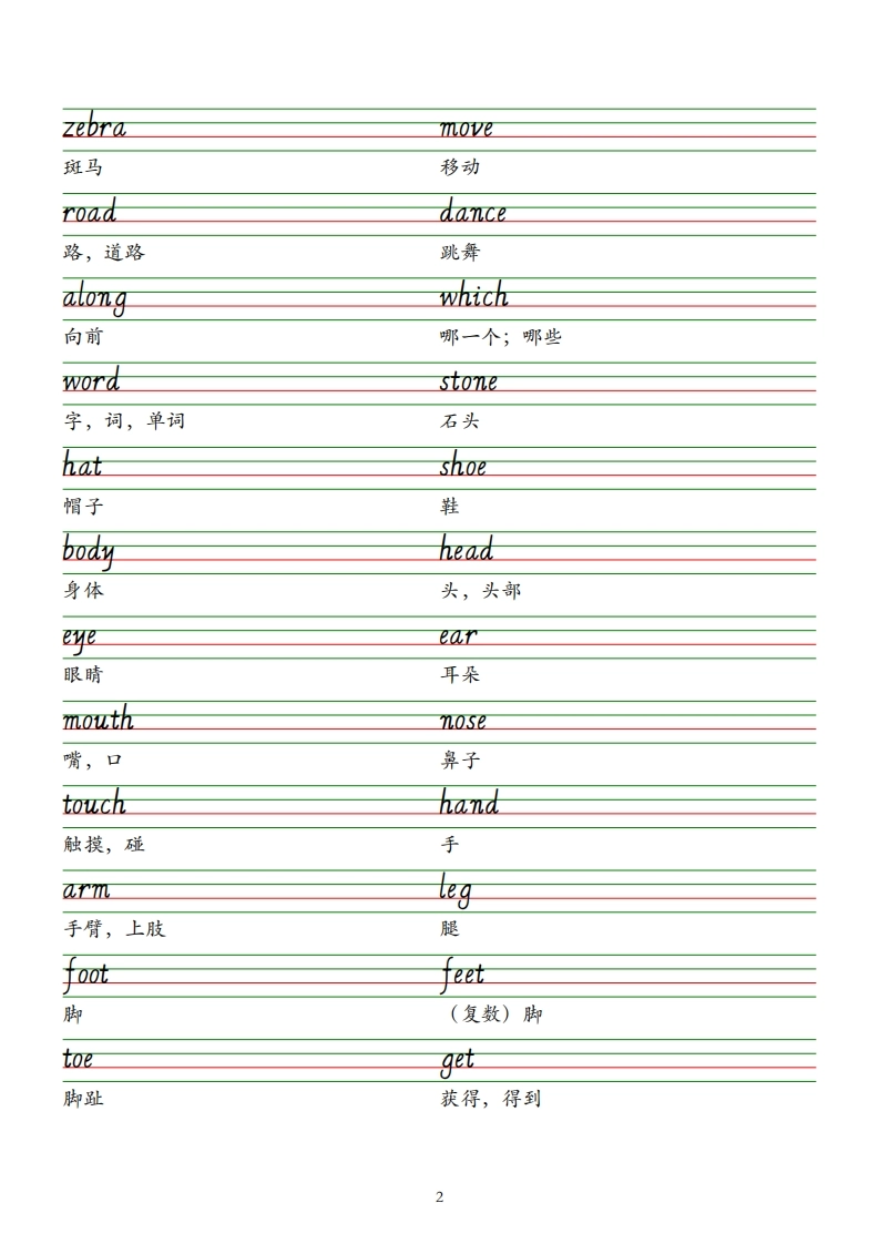 2025春新版三下外研版英语单词意大利斜体字帖-Unit1-6