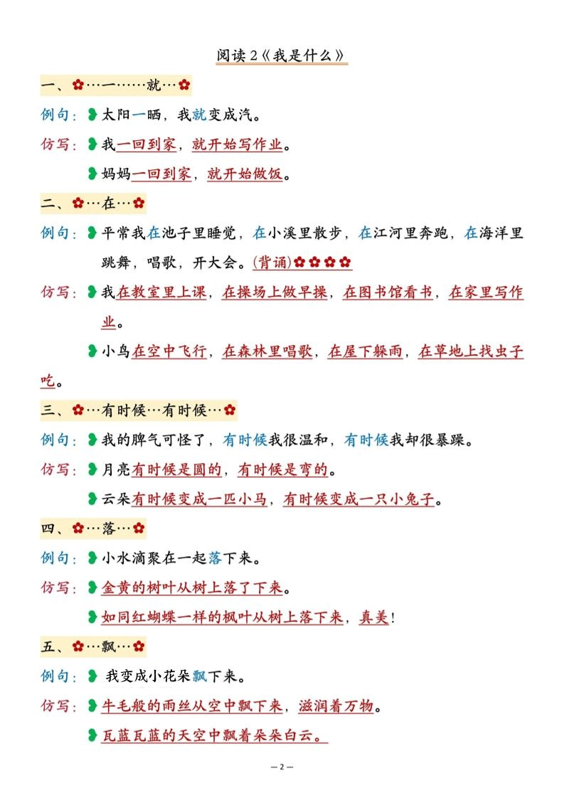 25新二年级上语文重点仿写句子汇总