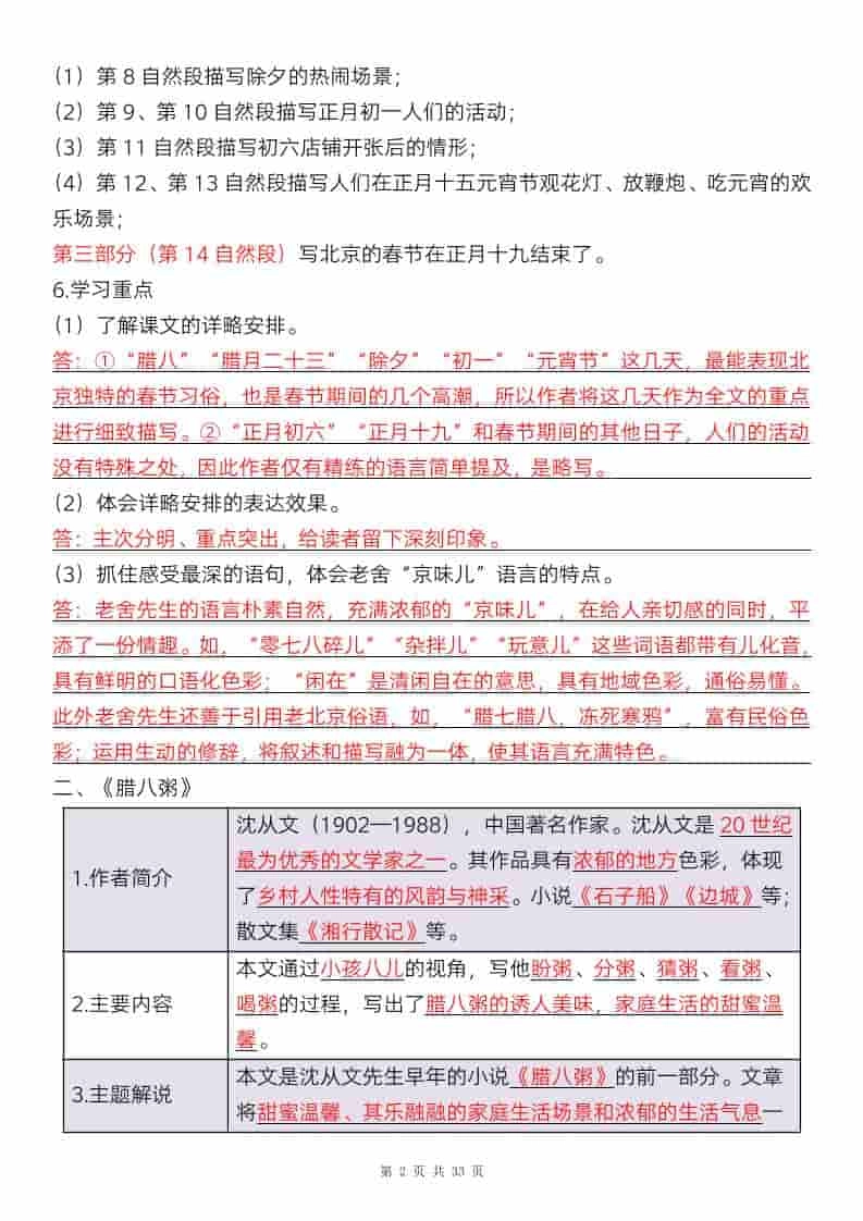 六年级下语文全册知识点精讲33页